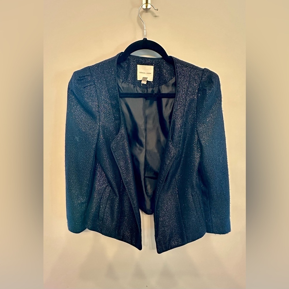 Silence + Noise Black Cropped Blazer with Silver Metallic Fabric Size Small
